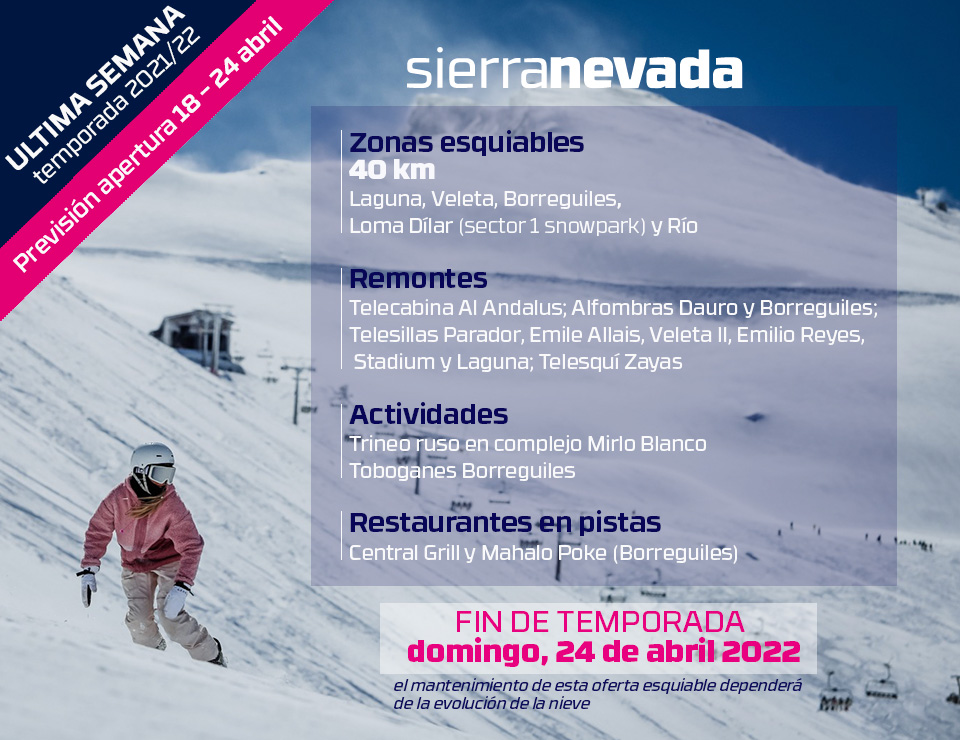 Sierra Nevada will keep 40 kilometres open for the last week of the 21/22 season.